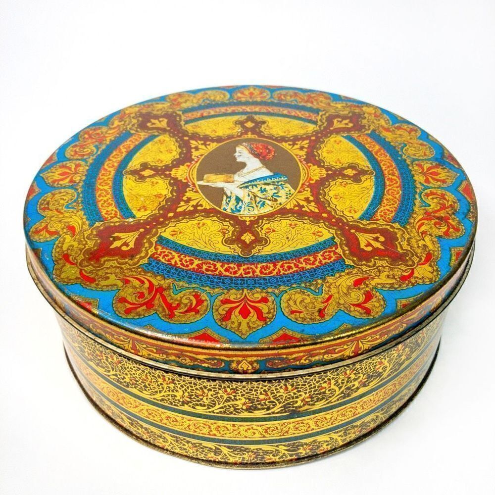 Antique Hostess Fruit Cake Tin 8” Round